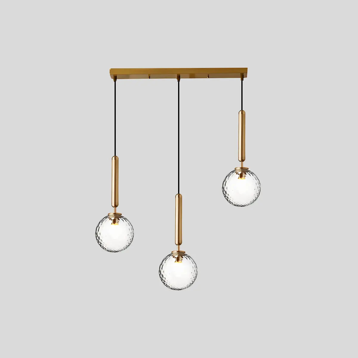 Antizer Temen Globe Glass Pendant Light for Kitchen Island Gold With Transparent Ball 3 Heads Linear