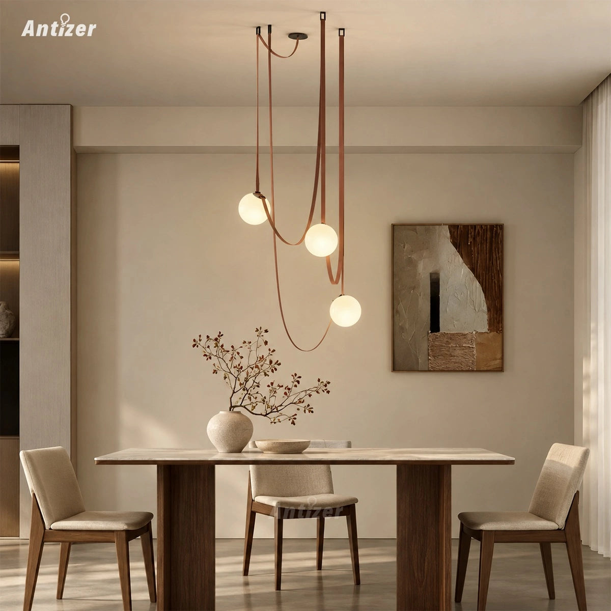 Antizer Modern Leather Strap Globe Pendant Light