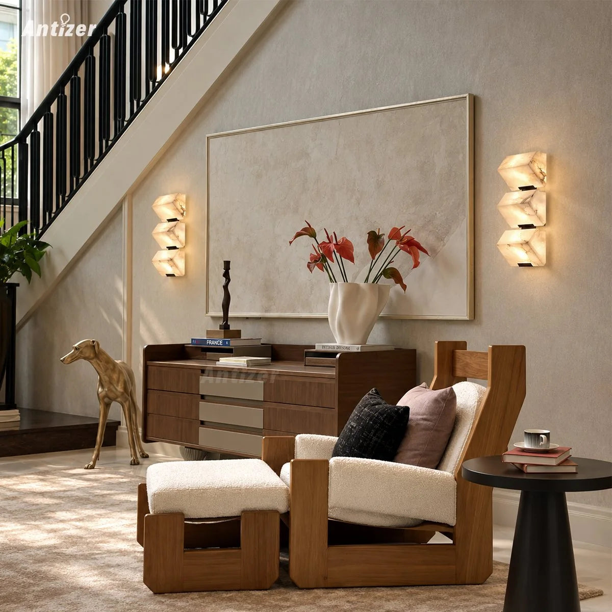 Antizer Triple Sloping Block Spanish Alabaster Wall Sconce