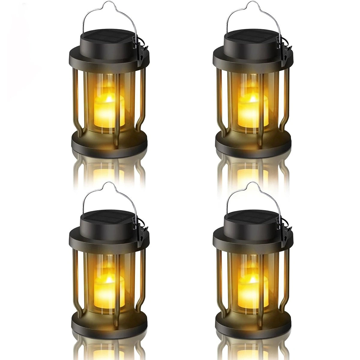 Antizer Solar Flameless Candle Lantern Hanging Light Black 4 Pack