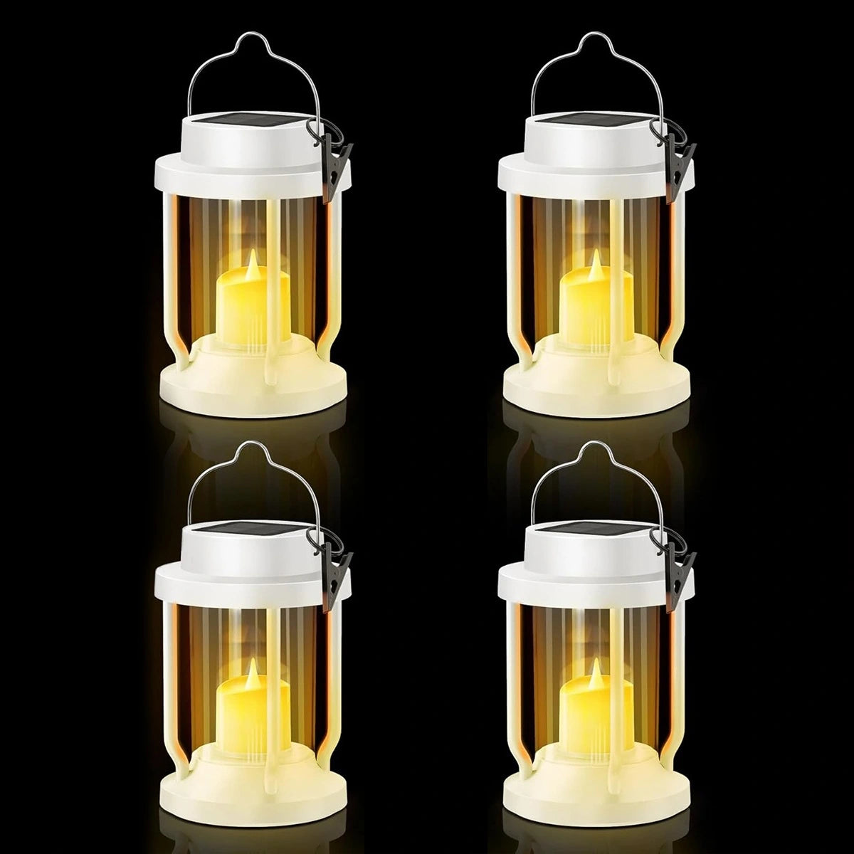 Antizer Solar Flameless Candle Lantern Hanging Light White 4 Pack
