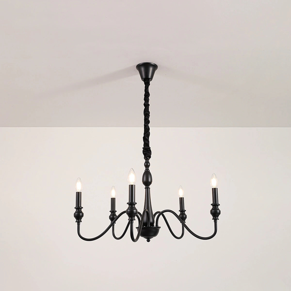Antizer American Simple Black Candle-Style Chandelier 5 Lights