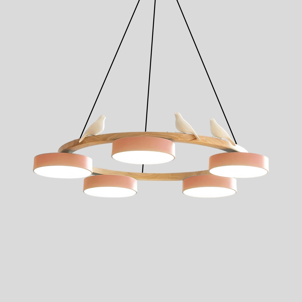Antizer Sienna Bird Round Chandelier for Living Room 5 Heads Orange Pink