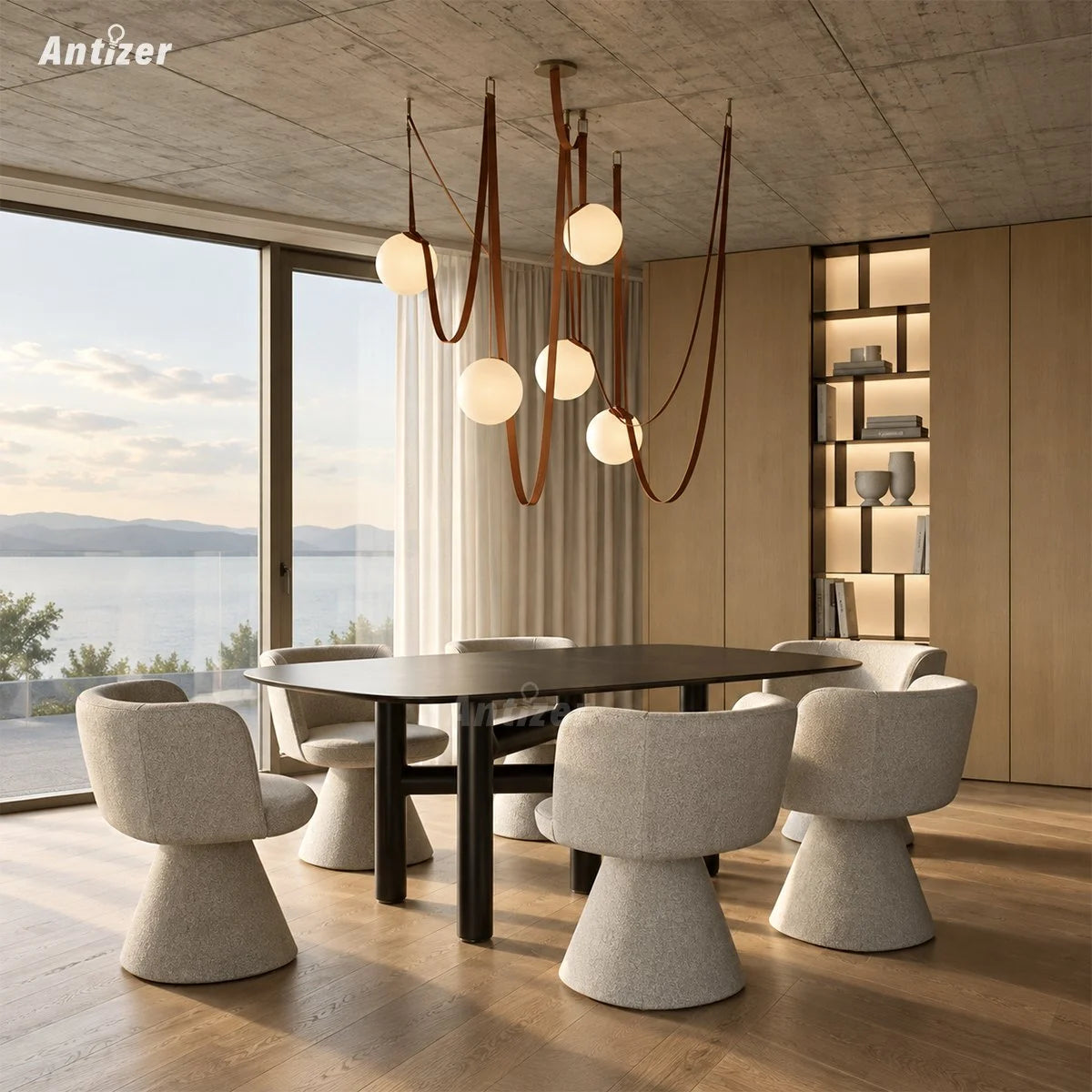 Antizer Modern Leather Strap Globe Pendant Light