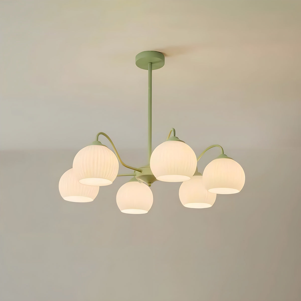 Antizer Ribbed Glass Matcha Chandelier Matcha+White Glass 6 Heads-73cm / 28.74"