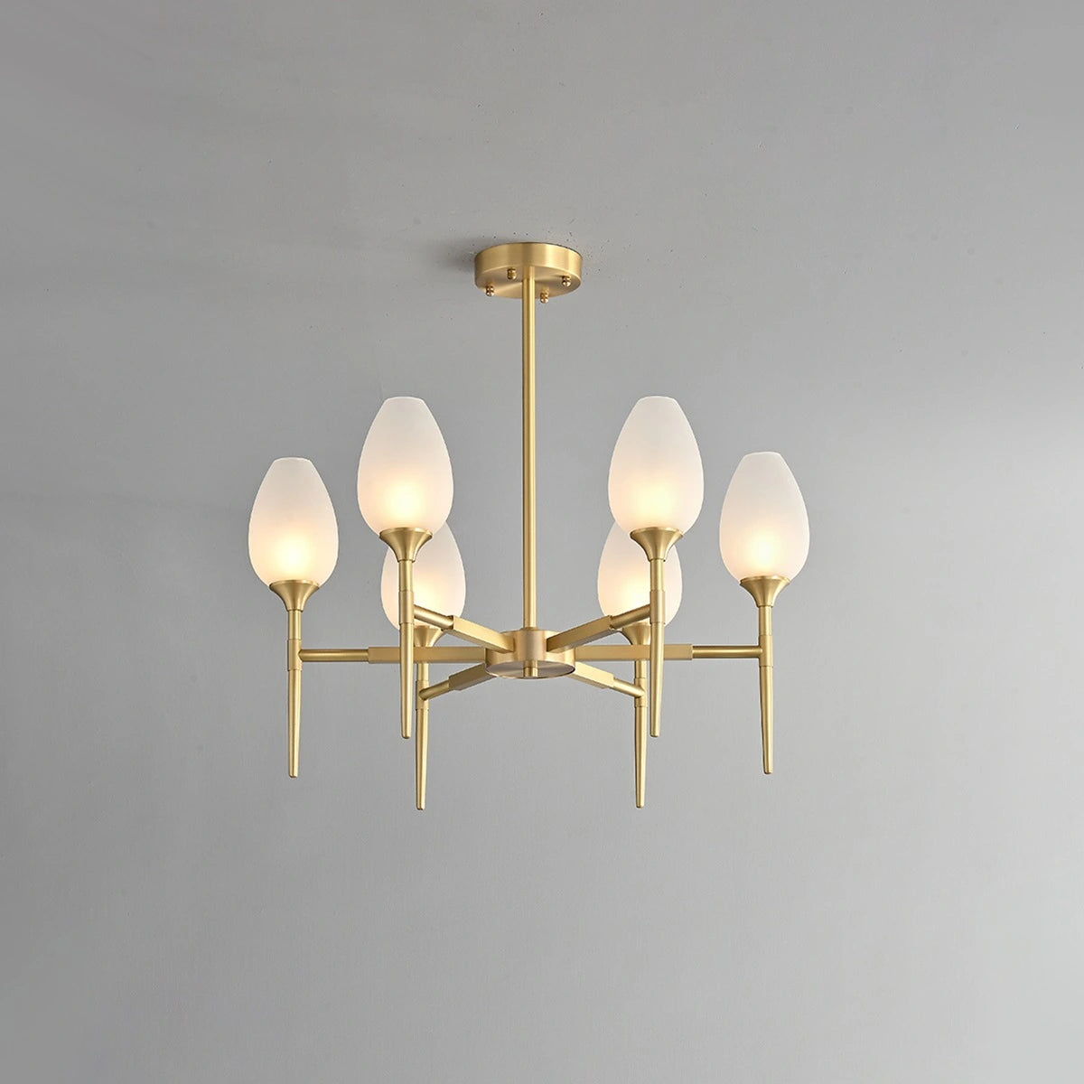 Antizer American All-Copper Bud Glass Chandelier 6 Lights