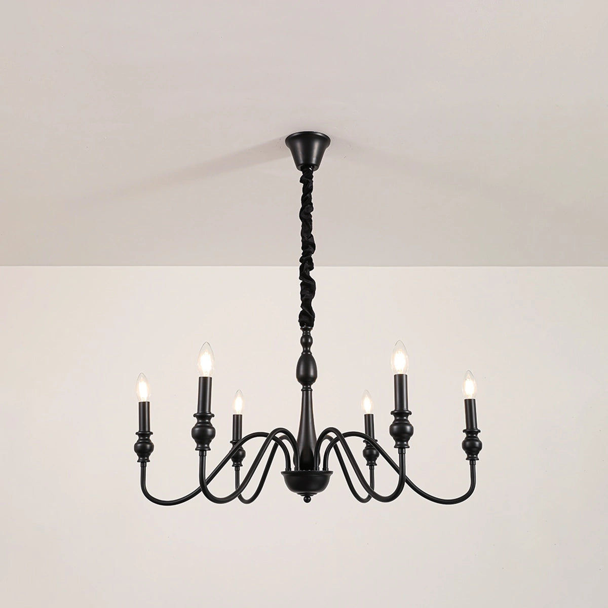 Antizer American Simple Black Candle-Style Chandelier 6 Lights