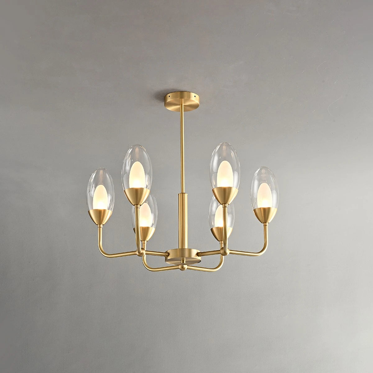 Antizer Luxury Copper & Transparent Glass Chandelier 6 Lights