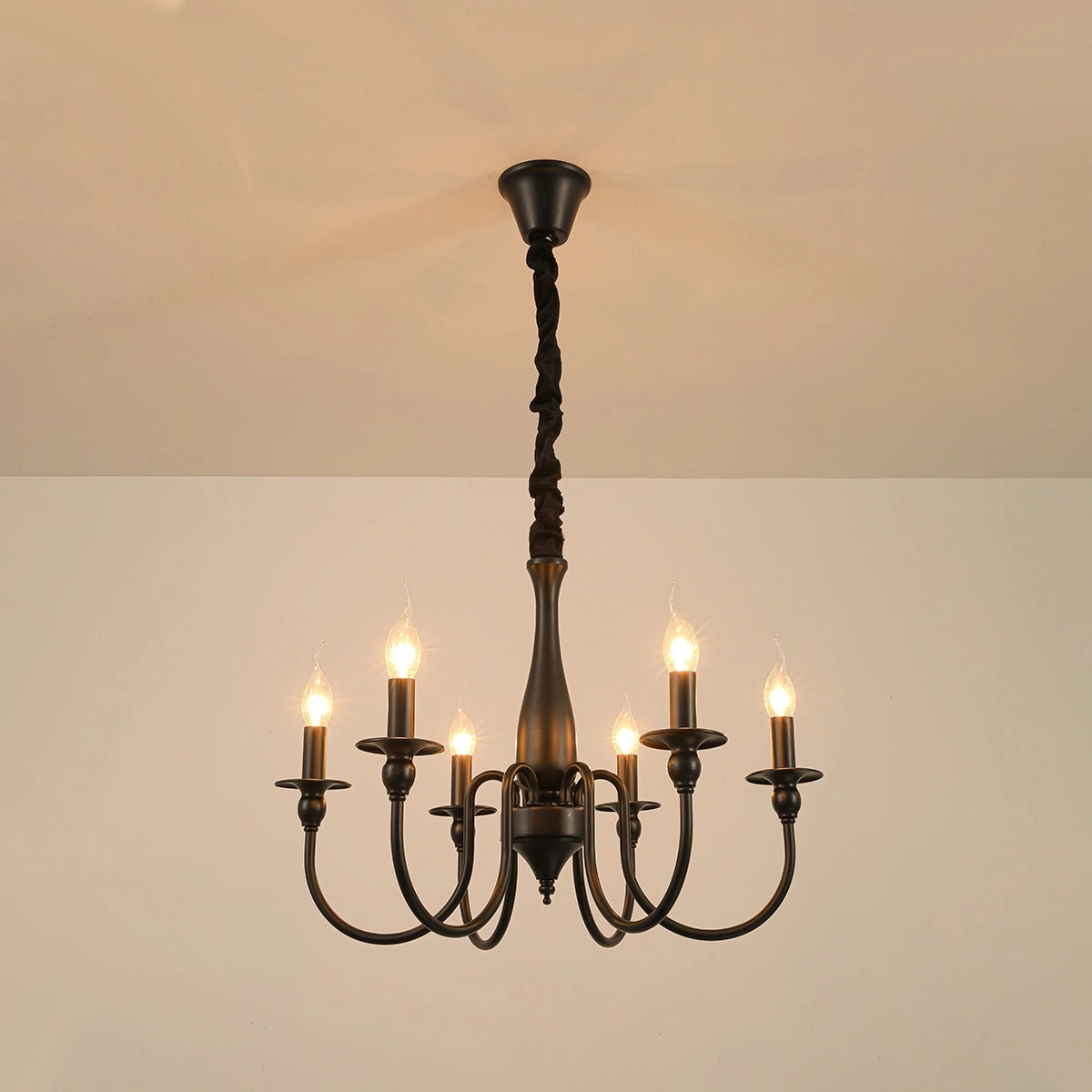 Antizer American Retro Black Candle Chandelier 6 Lights