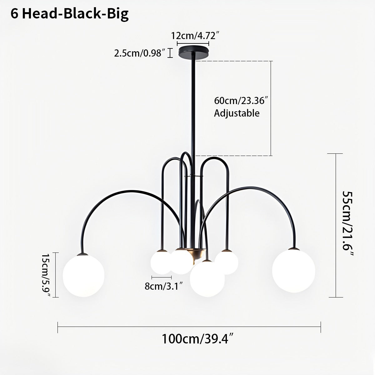 glass globe chandelier size