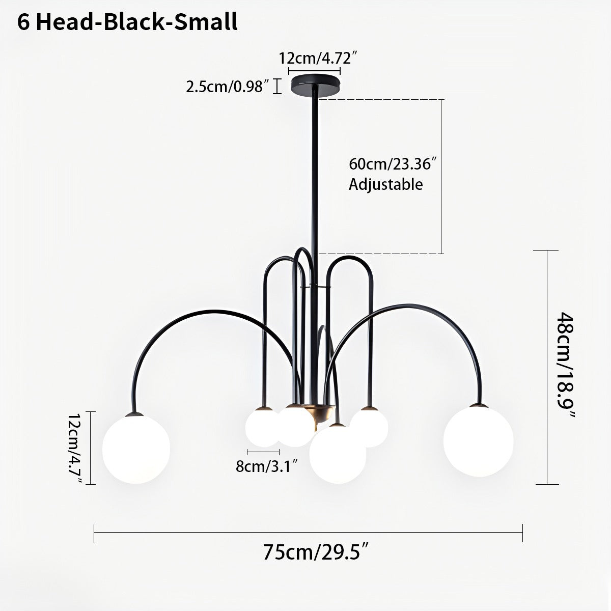 glass globe chandelier size