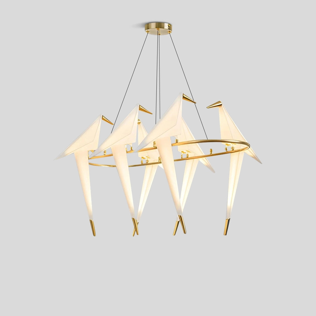 Antizer Paper Crane Bird Chandelier for Dining Room Gold & White 6 Heads-Dia 60cm x H 90cm / ∅ 23.62″x H 35.43" Warm Lig