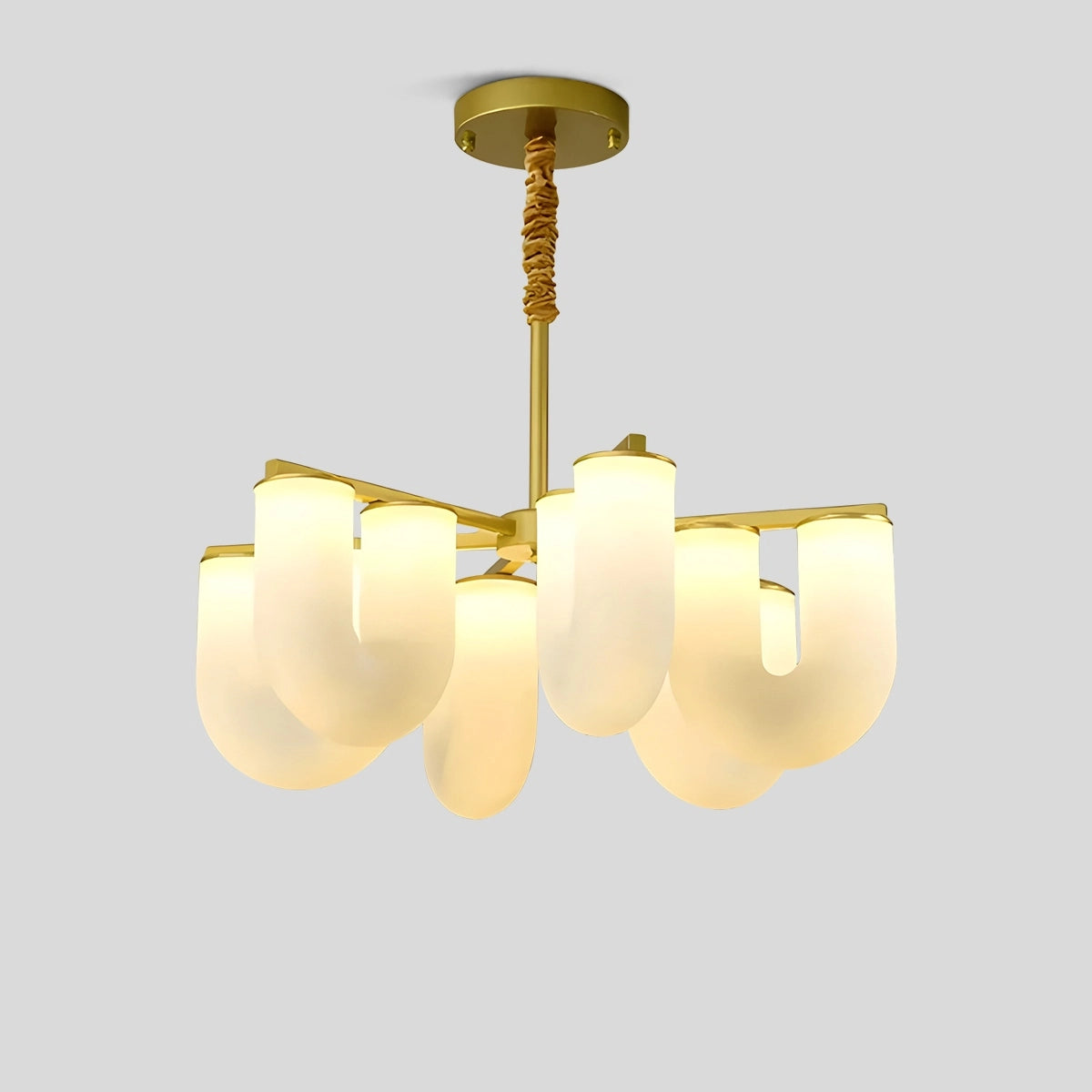 Antizer U-Shaped Milk Glass Chandelier Gold+White 6 Lights