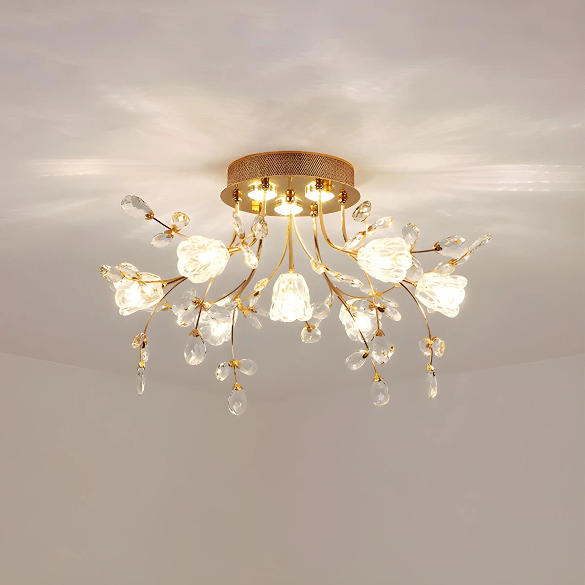 Antizer Lily Art Deco Flower Ceiling Light for Bedroom 7 Heads