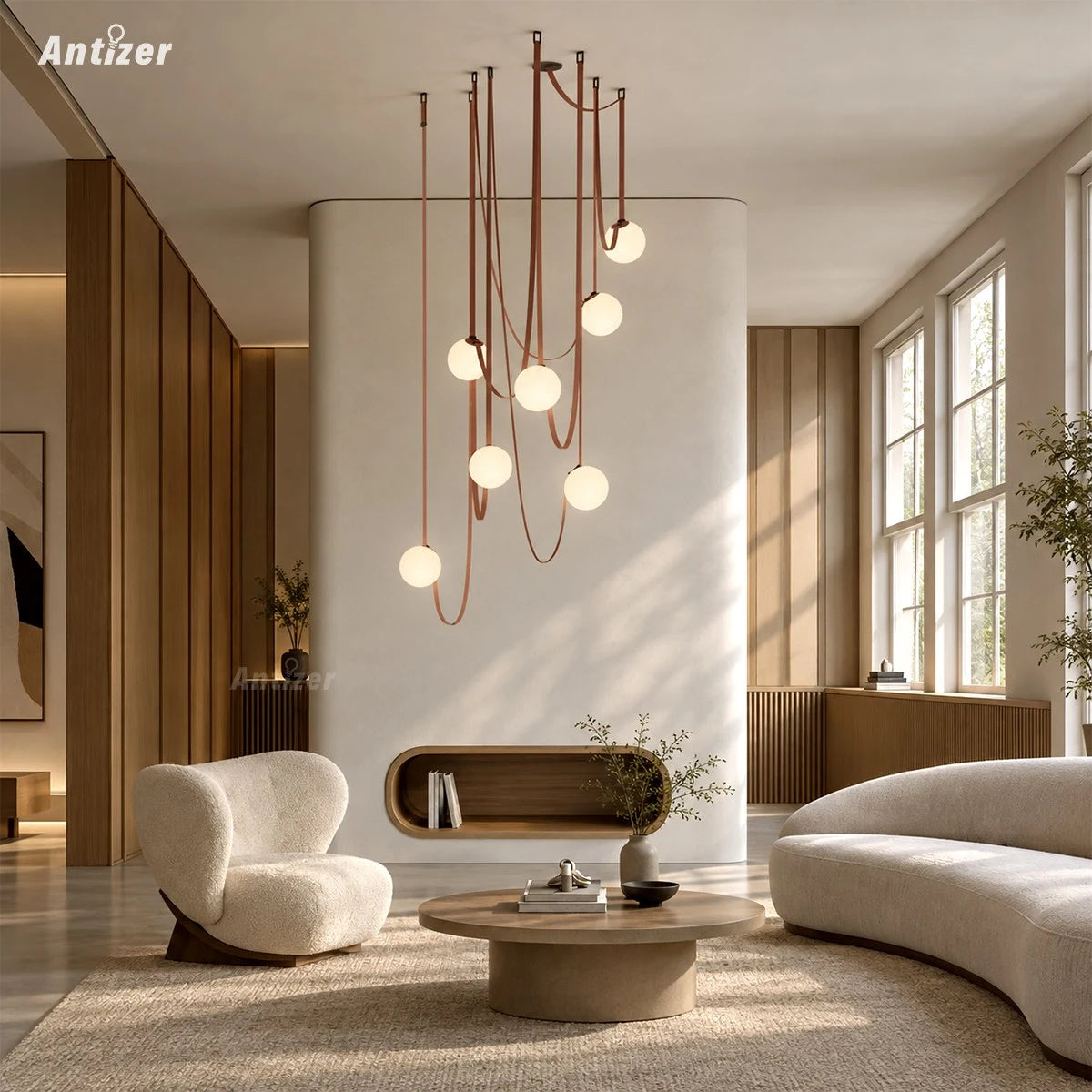 Antizer Modern Leather Strap Globe Pendant Light