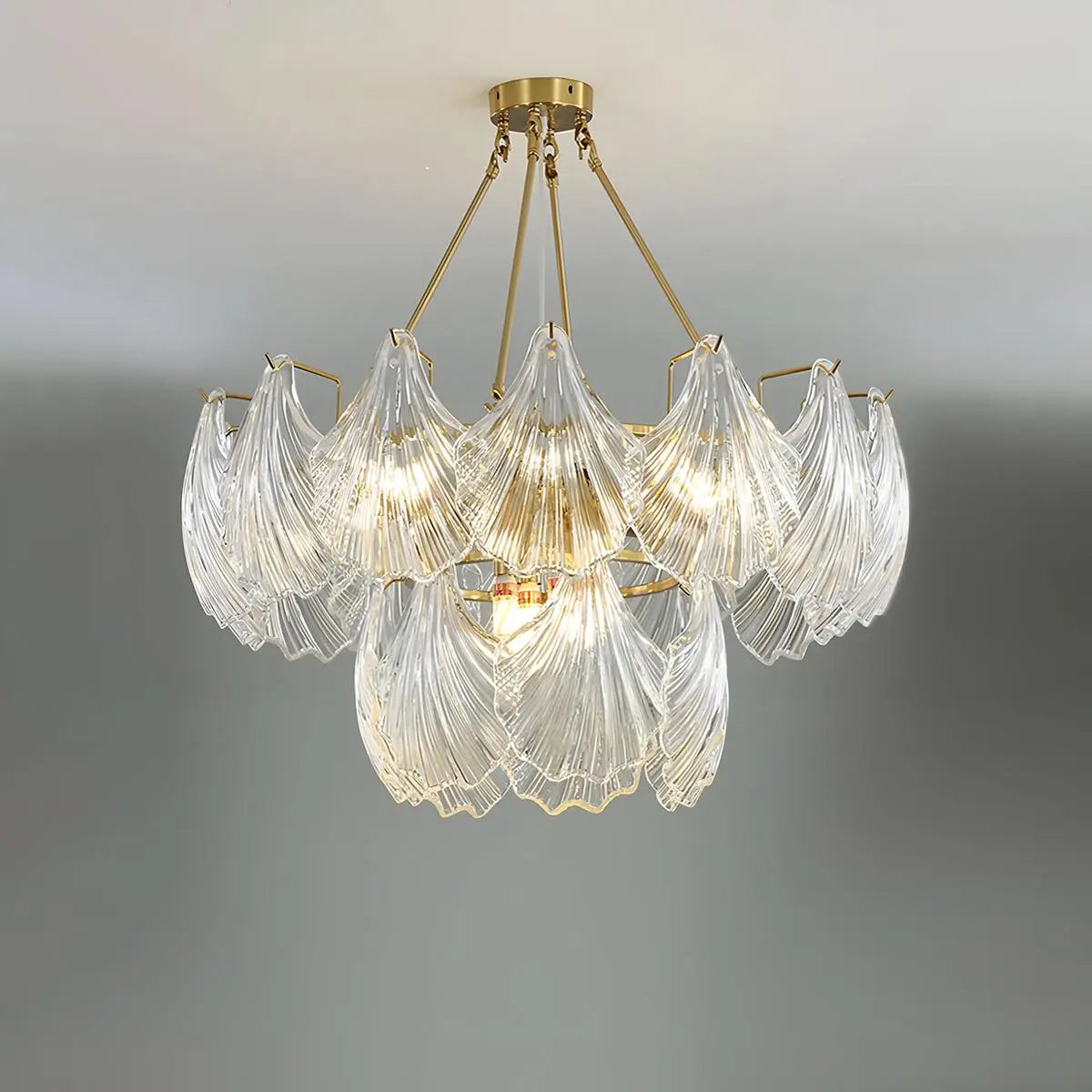 Antizer Vintage Rowan Glass Shell Chandelier Brass 80cm / 31.50"