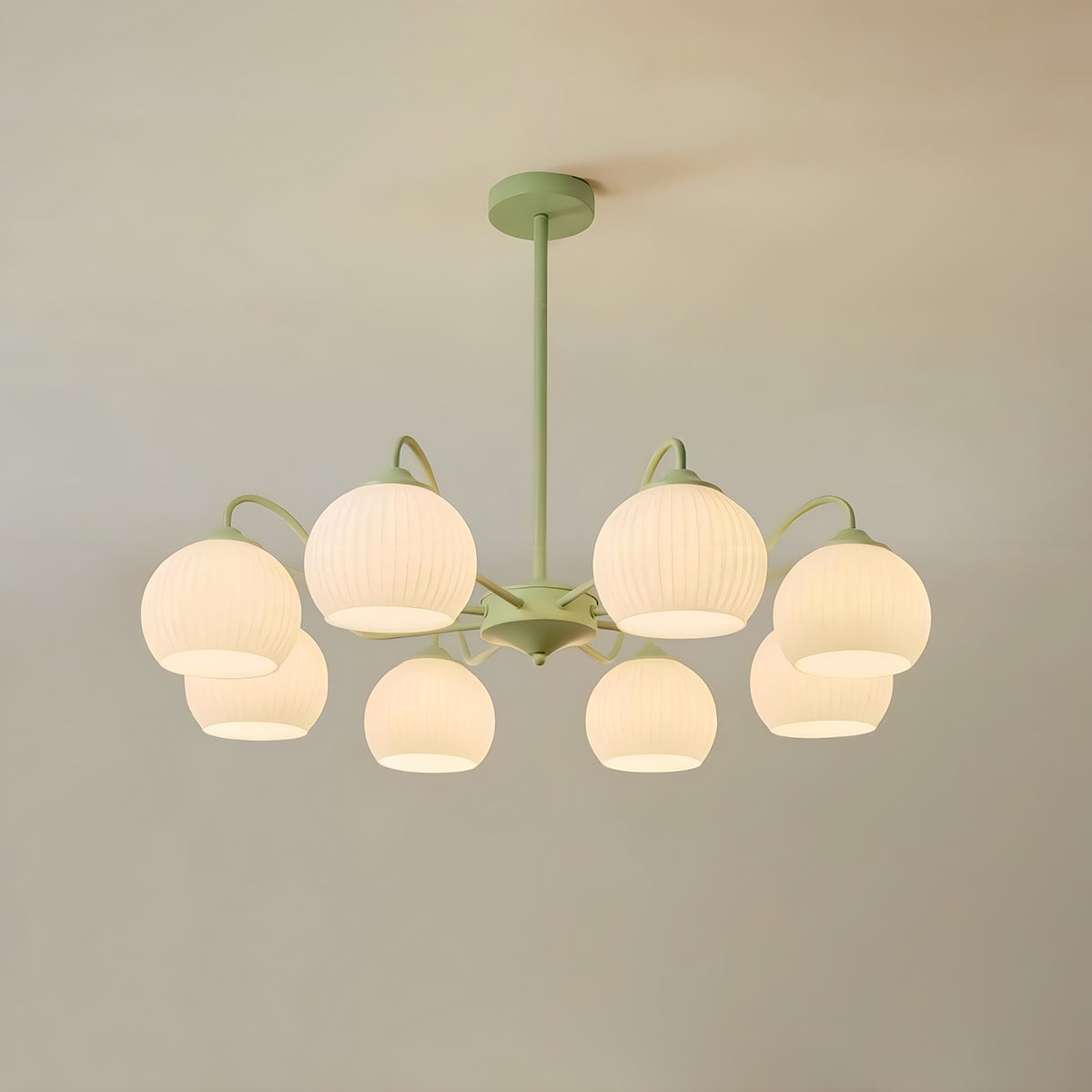 Antizer Ribbed Glass Matcha Chandelier Matcha+White Glass 8 Heads-85cm / 33.46"