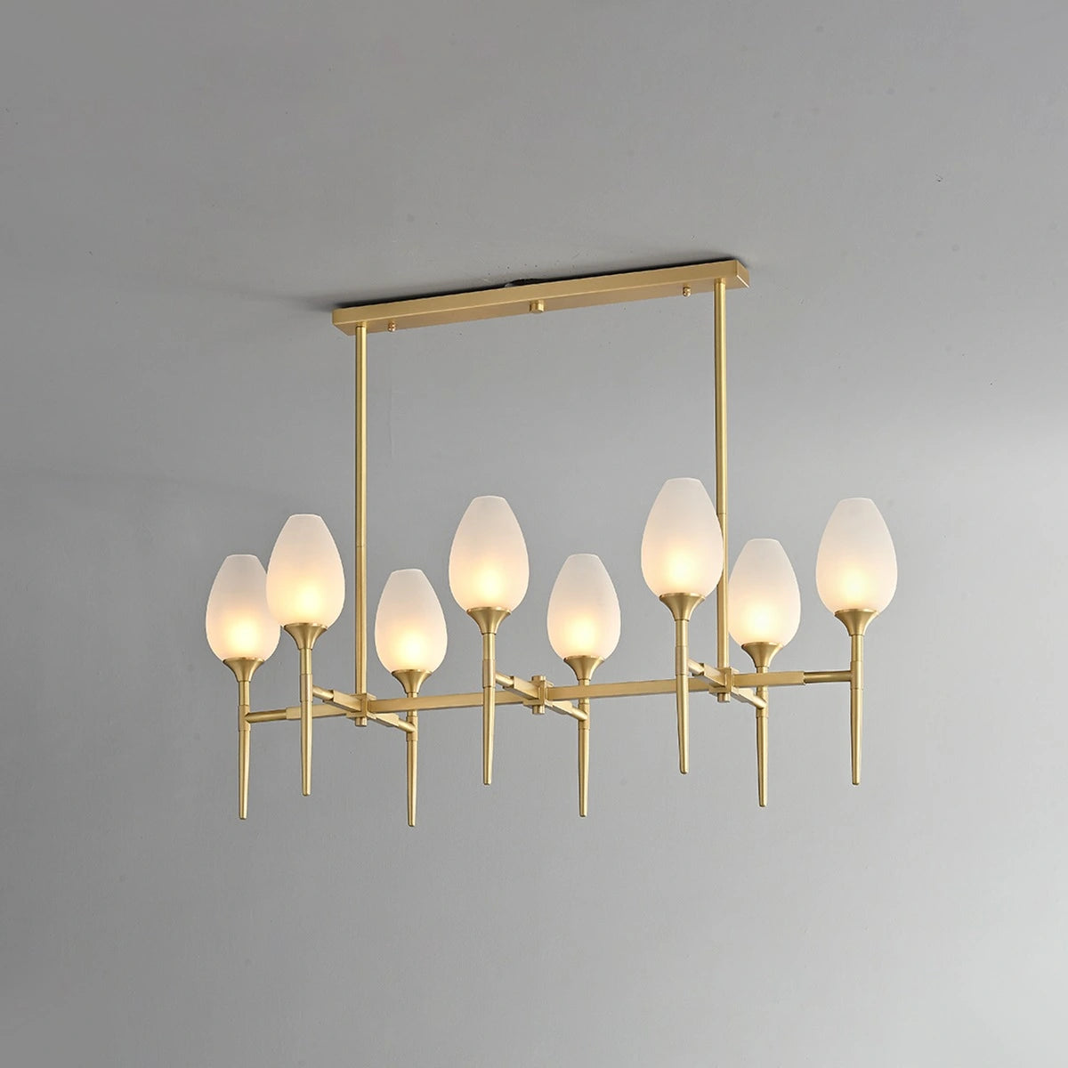 Antizer American All-Copper Bud Glass Chandelier 8 Lights Long