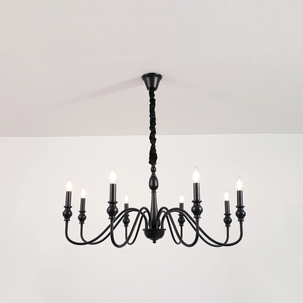 Antizer American Simple Black Candle-Style Chandelier 8 Lights