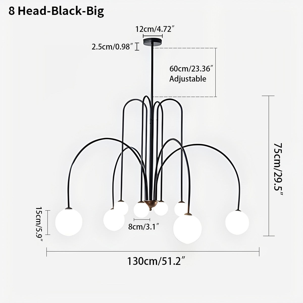 glass globe chandelier size