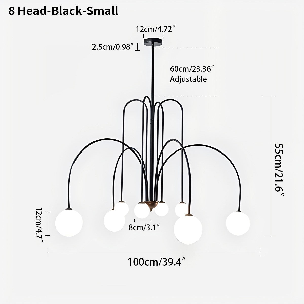 glass globe chandelier size