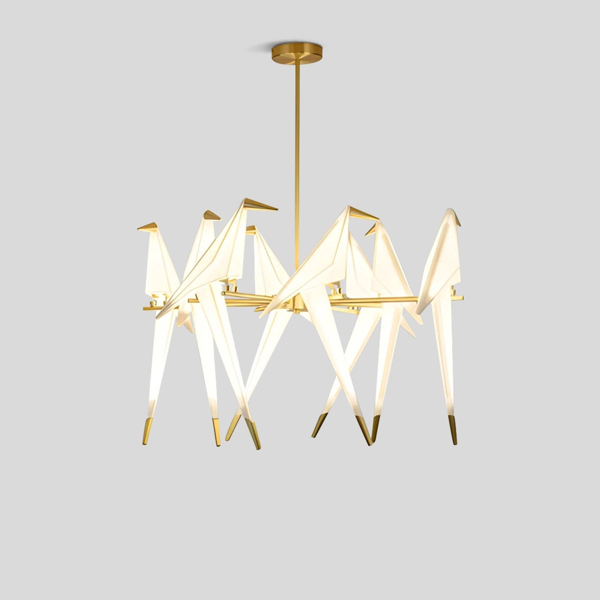 Antizer Paper Crane Bird Chandelier for Dining Room Gold & White 8 Heads-Dia 80cm x H 90cm / ∅ 31.50″x H 35.43" Warm Lig