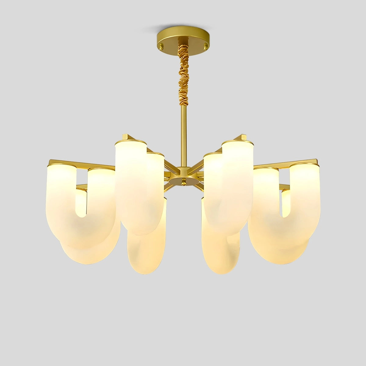 Antizer U-Shaped Milk Glass Chandelier Gold+White 8 Lights