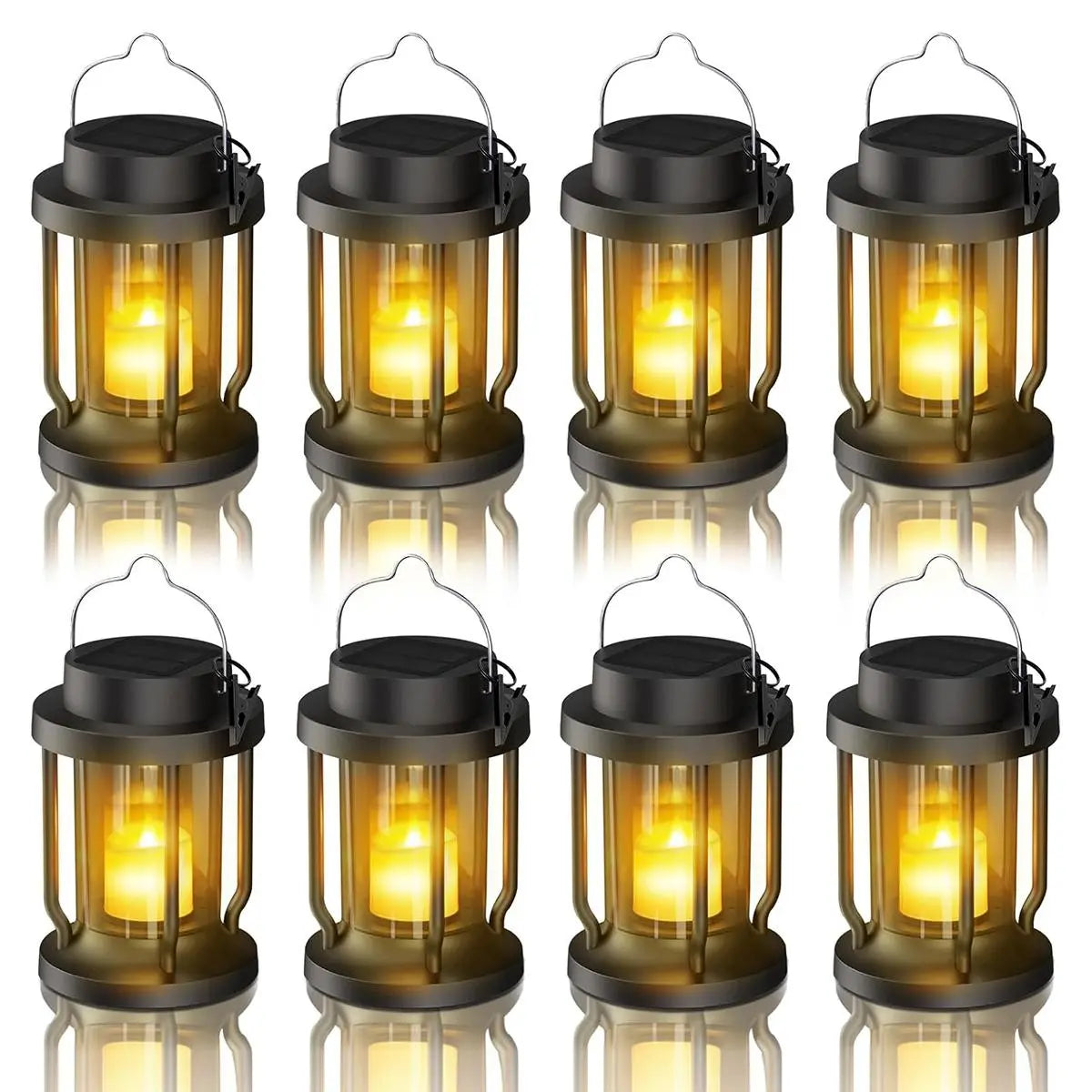 Antizer Solar Flameless Candle Lantern Hanging Light Black 8 Pack