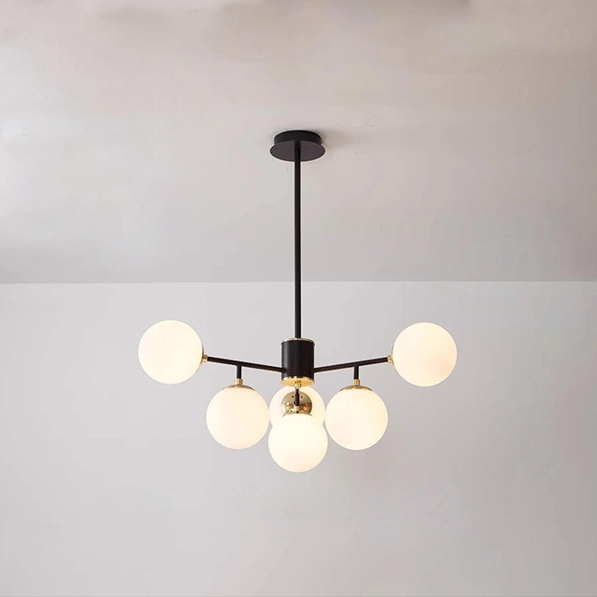 Antizer Camilla Glass Chandelier for Living Room A- Black Body - Milky White