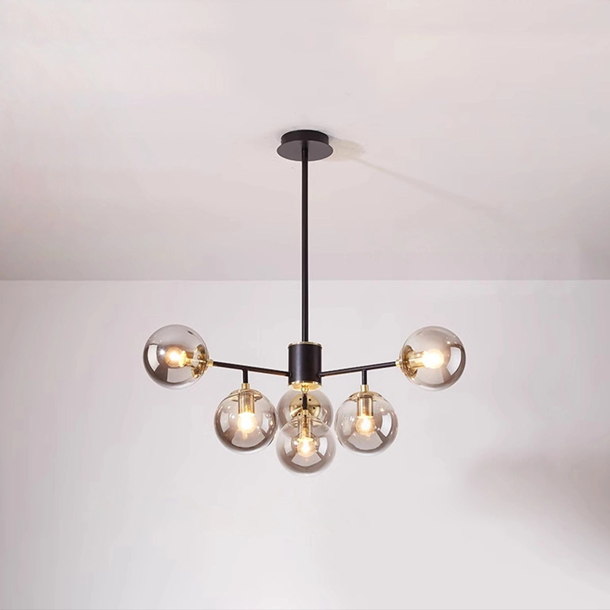 Antizer Camilla Glass Chandelier for Living Room A- Black Body- Smoky Gray