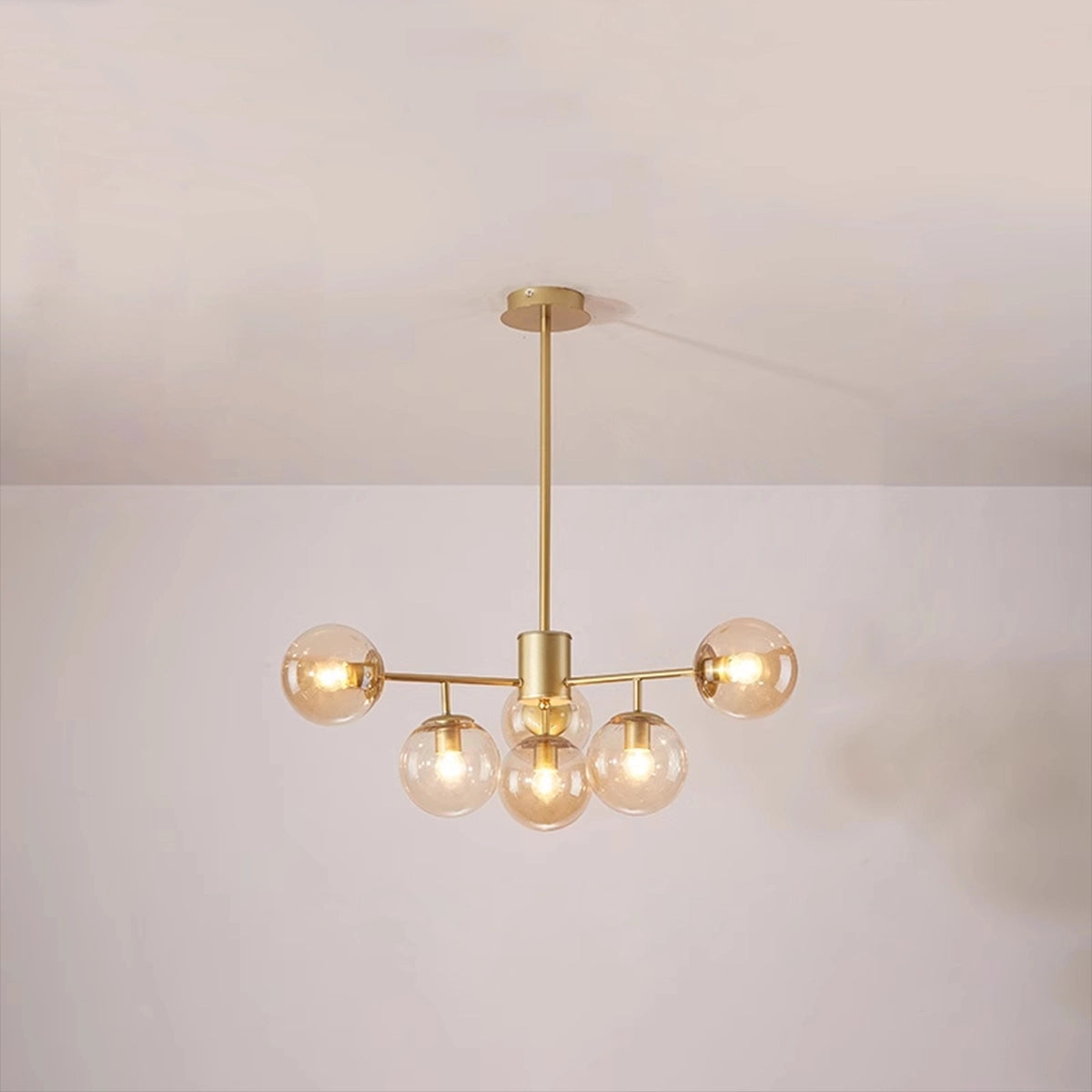 Antizer Camilla Glass Chandelier for Living Room A-Gold Body- Cognac