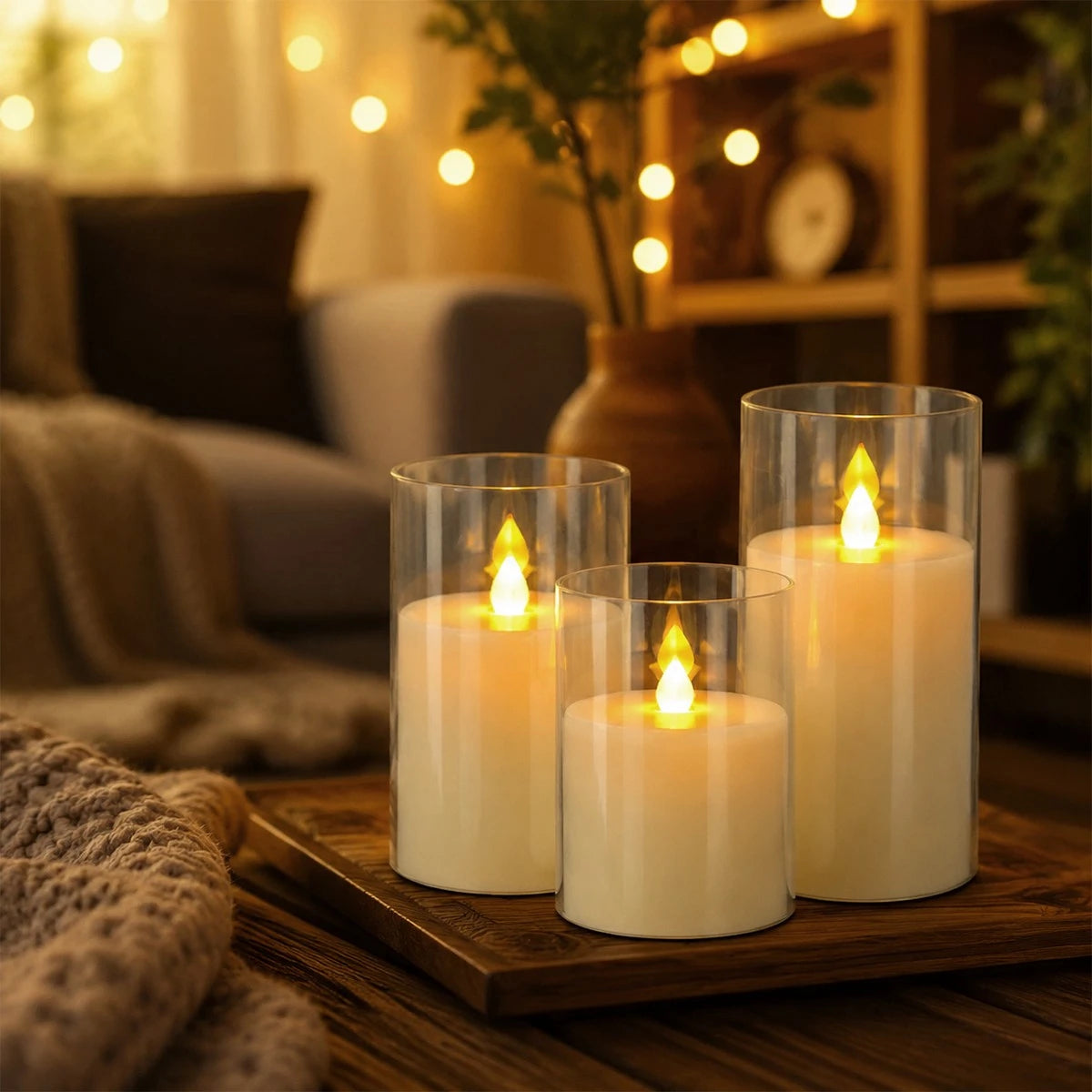 Antizer Acrylic Glass Pillar Flameless Candle