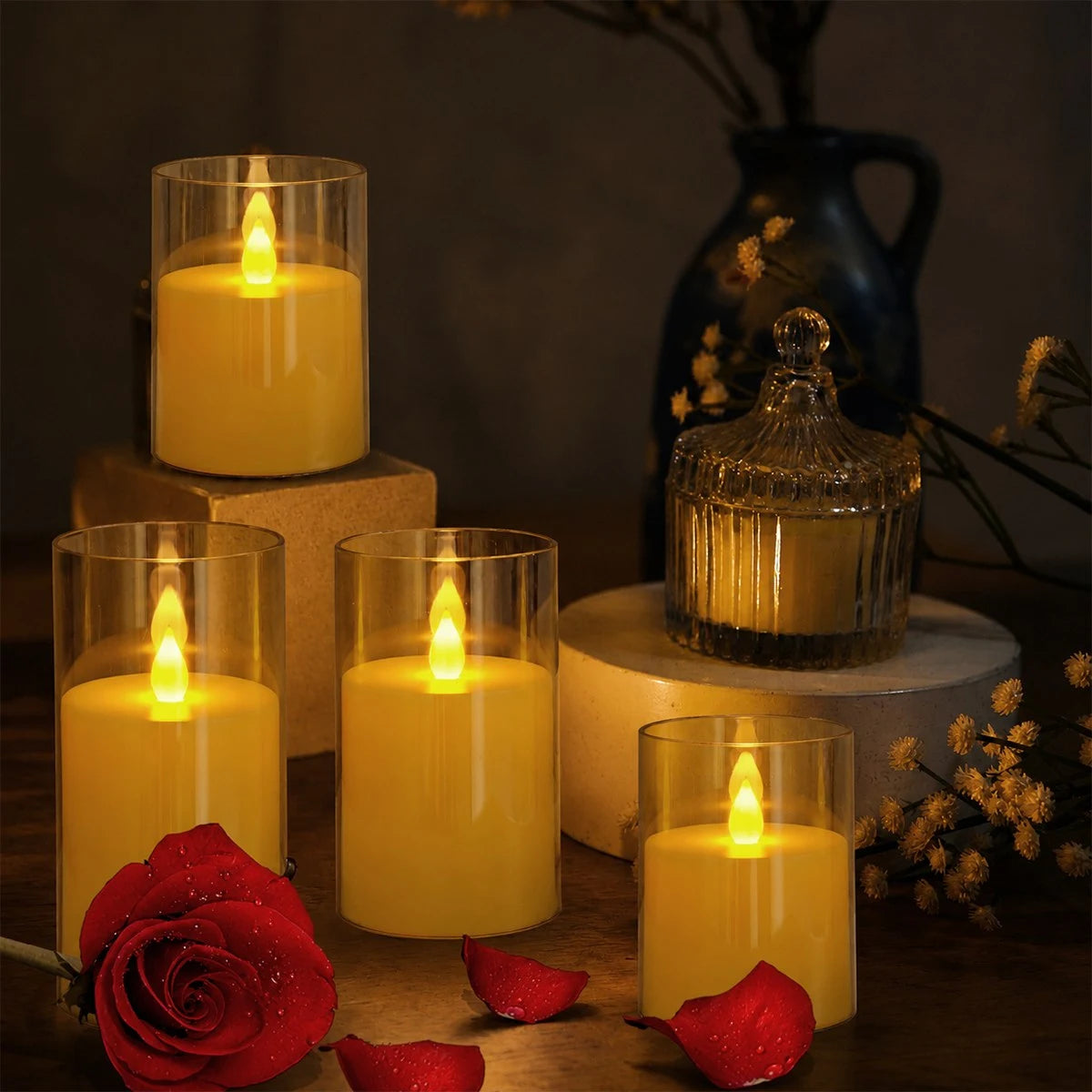 Antizer Acrylic Glass Pillar Flameless Candle