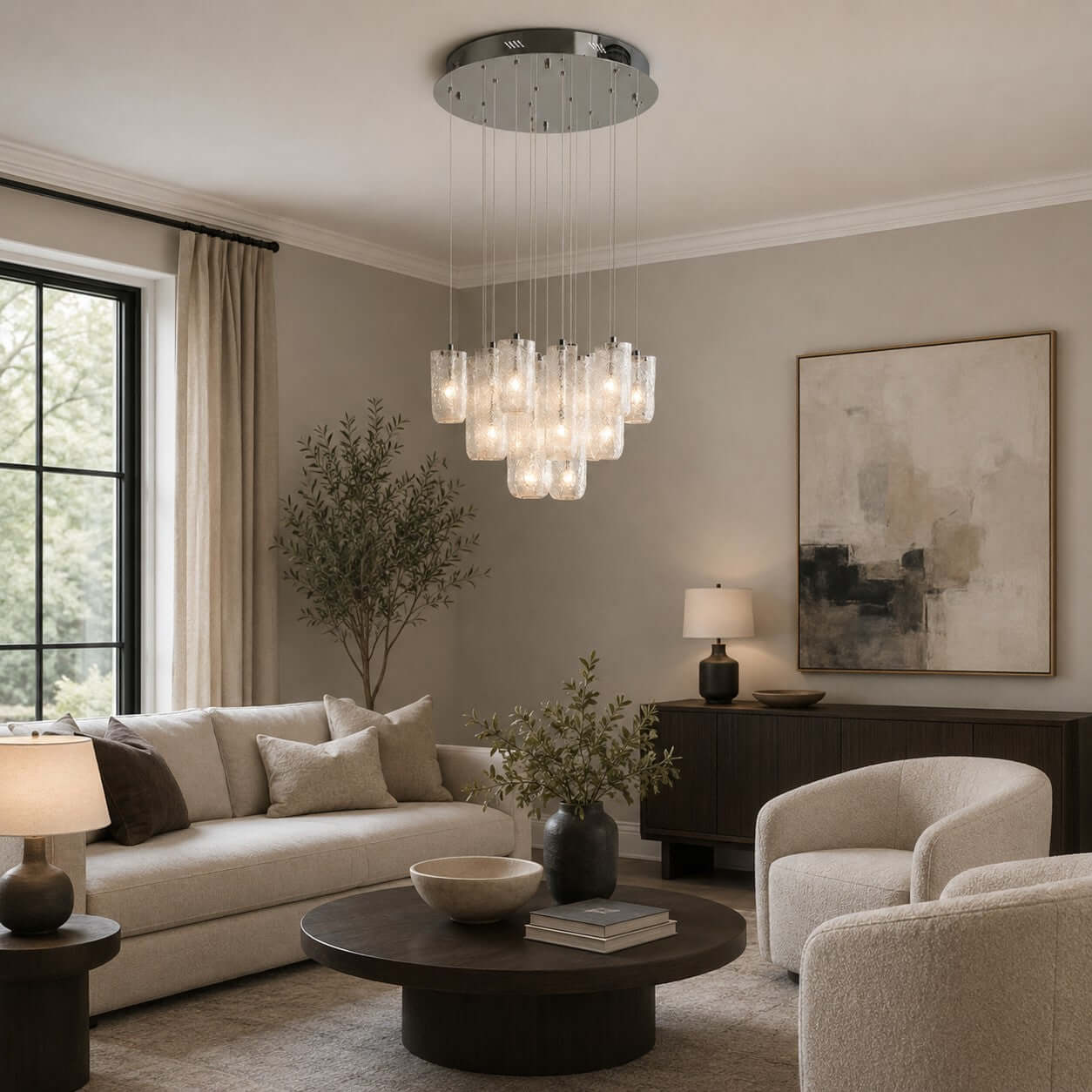 Antizer Modern Suspended Textured Glass Chandelier