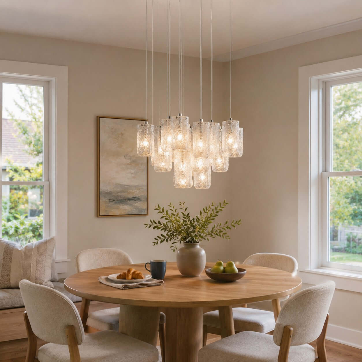 Antizer Modern Suspended Textured Glass Chandelier
