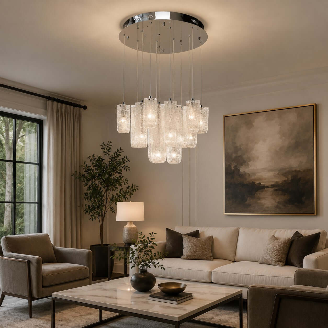 Antizer Modern Suspended Textured Glass Chandelier