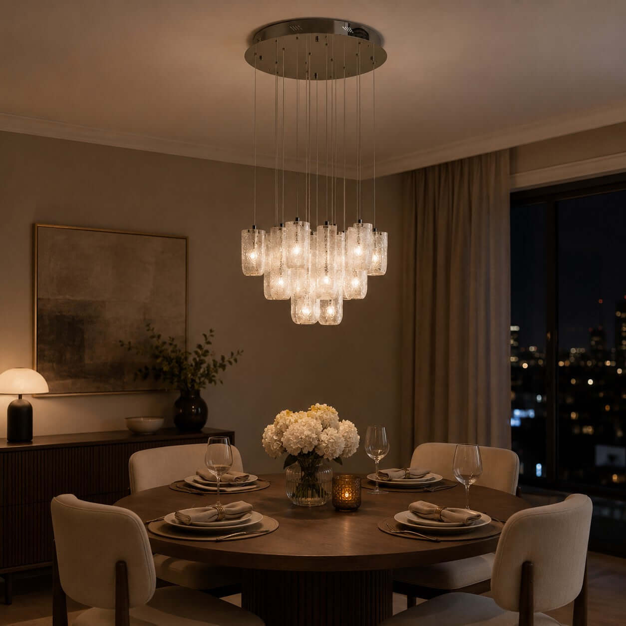 Antizer Modern Suspended Textured Glass Chandelier