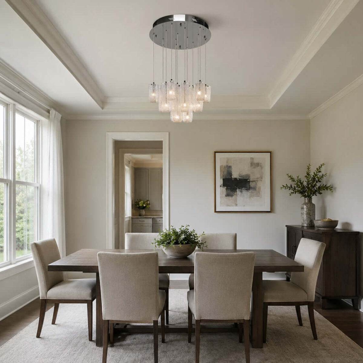 Antizer Modern Suspended Textured Glass Chandelier