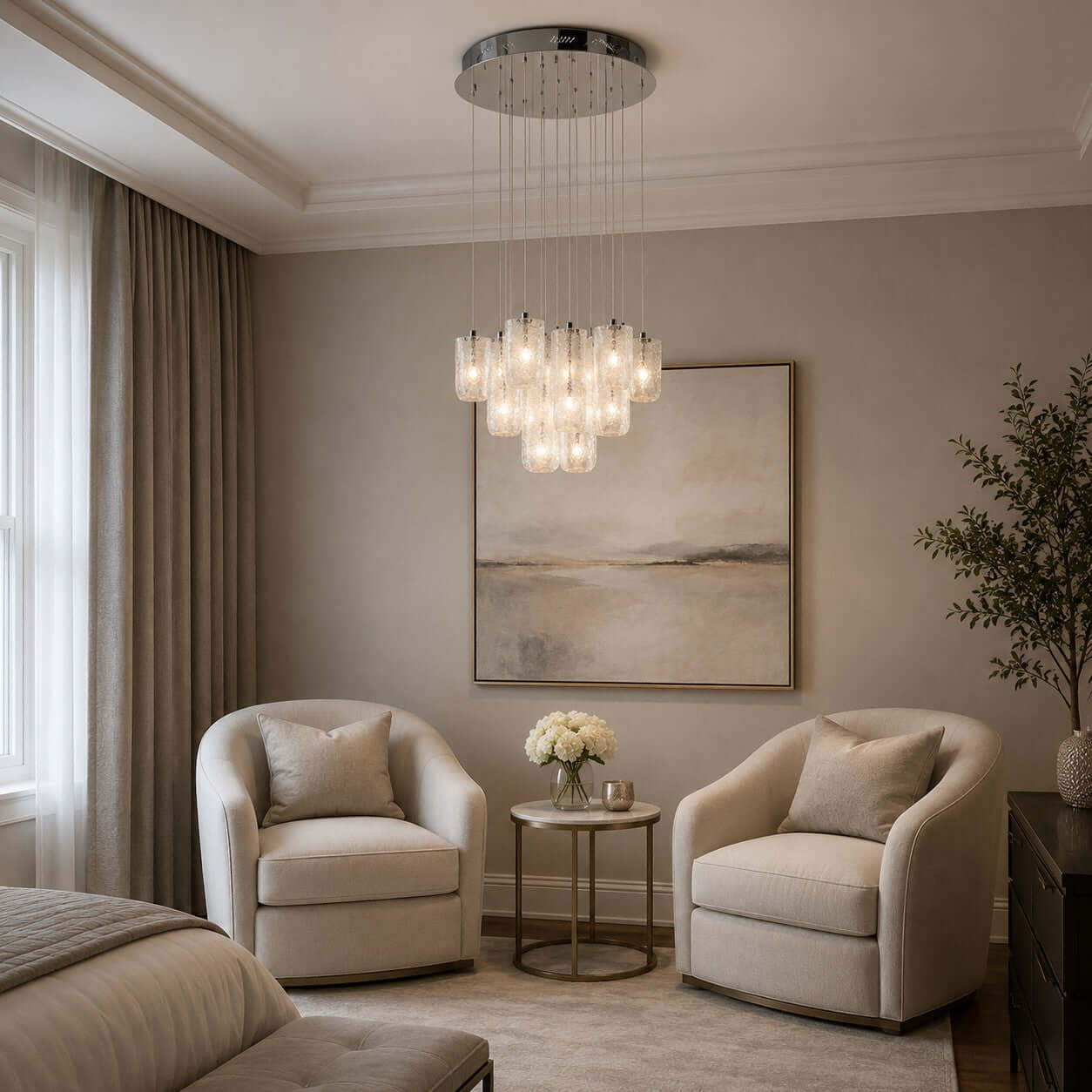 Antizer Modern Suspended Textured Glass Chandelier