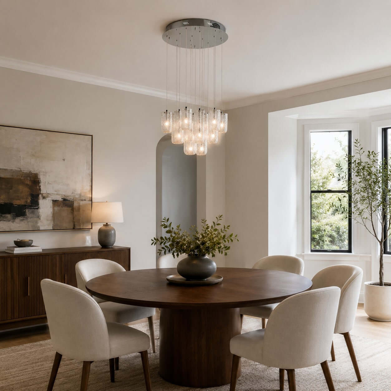 Antizer Modern Suspended Textured Glass Chandelier