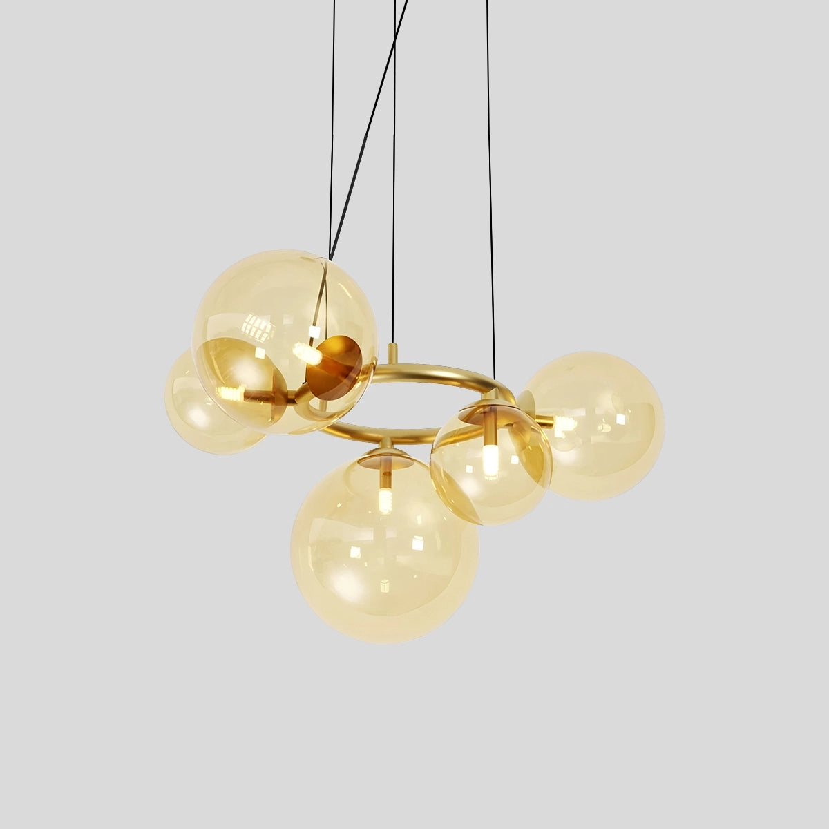 Antizer Luxurious Single-Tone Glass Spheres Chandelier Amber 5 Heads