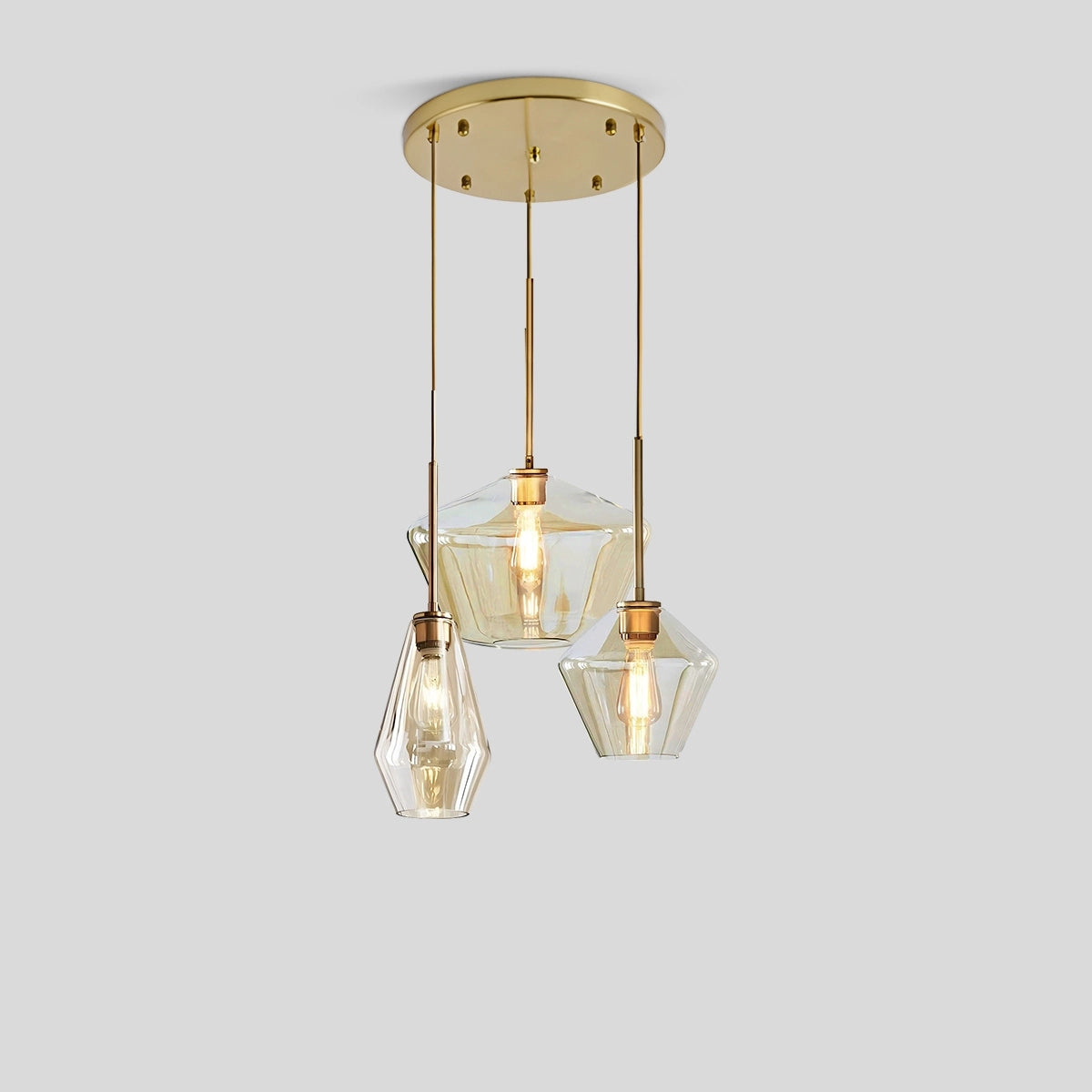 Antizer Hailie Clear Glass Pendant Light for Kitchen Amber Circular Disk 3 Head