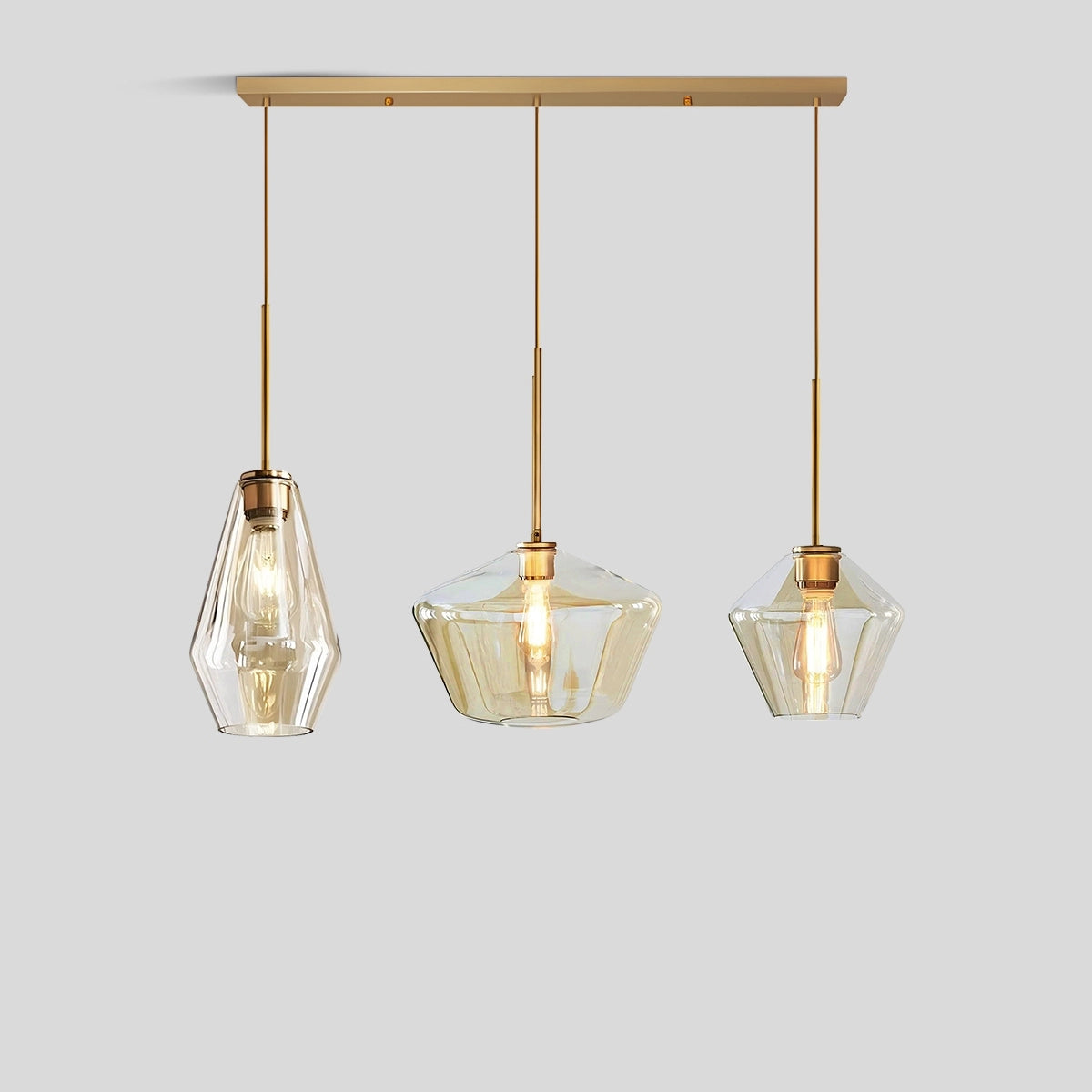 Antizer Hailie Clear Glass Pendant Light for Kitchen Amber Square Disk 3 Head