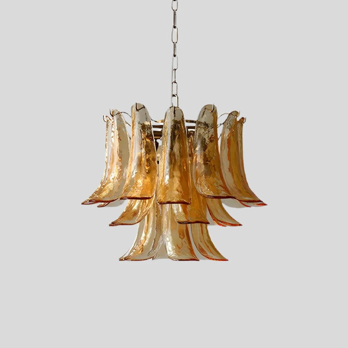 Antizer Gold Tiered Green Glass Chandelier for High Ceiling Amber Warm Light