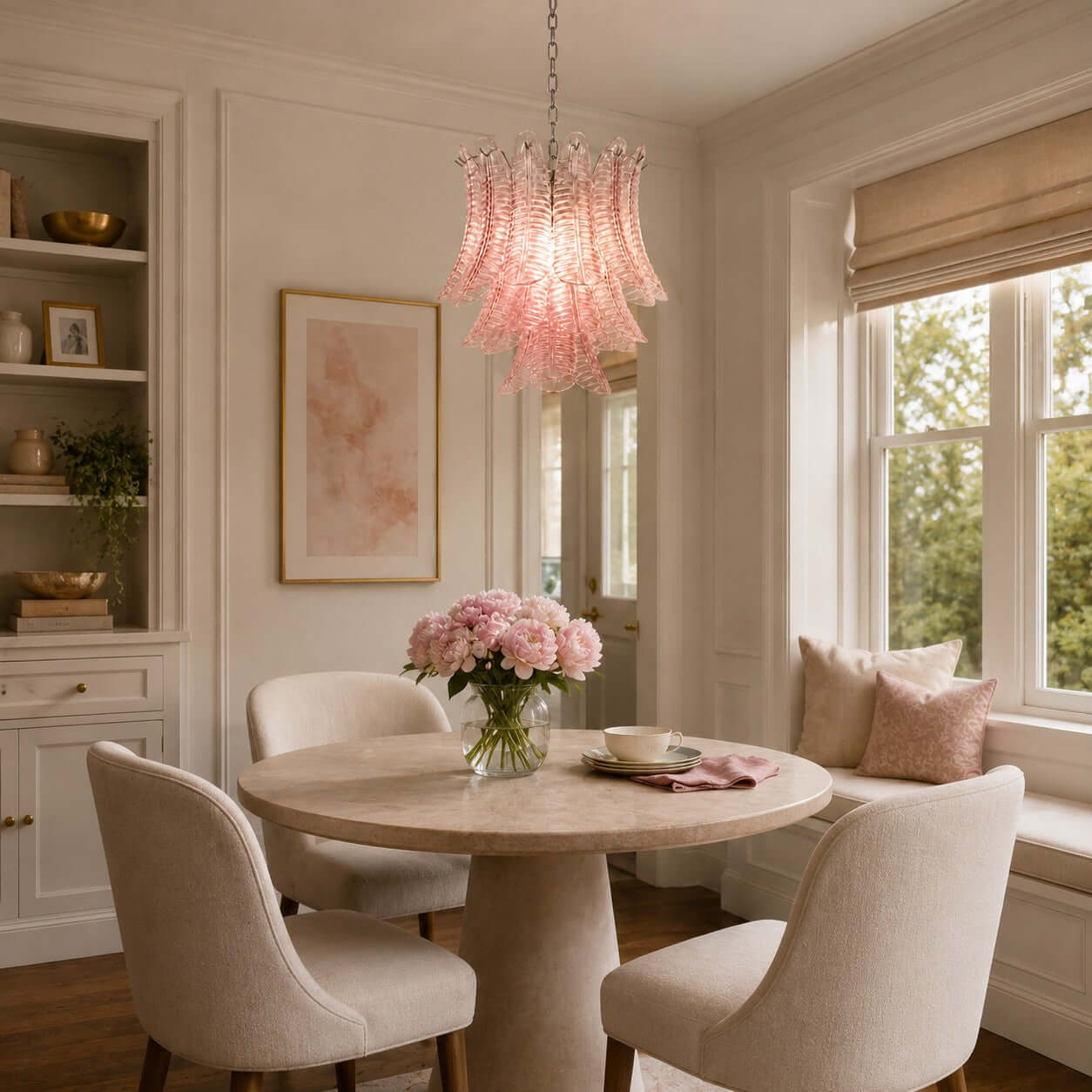 Antizer Murano Layered Pink Glass Leaf Chandelier