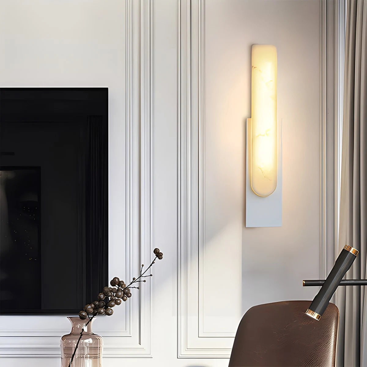 Antizer Chinese Style Alabaster Wall Lamp for Bedroom White Trichromatic Dimming