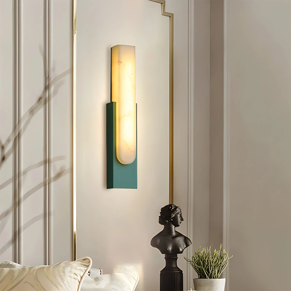 Antizer Chinese Style Alabaster Wall Lamp for Bedroom Dark Green Trichromatic Dimming