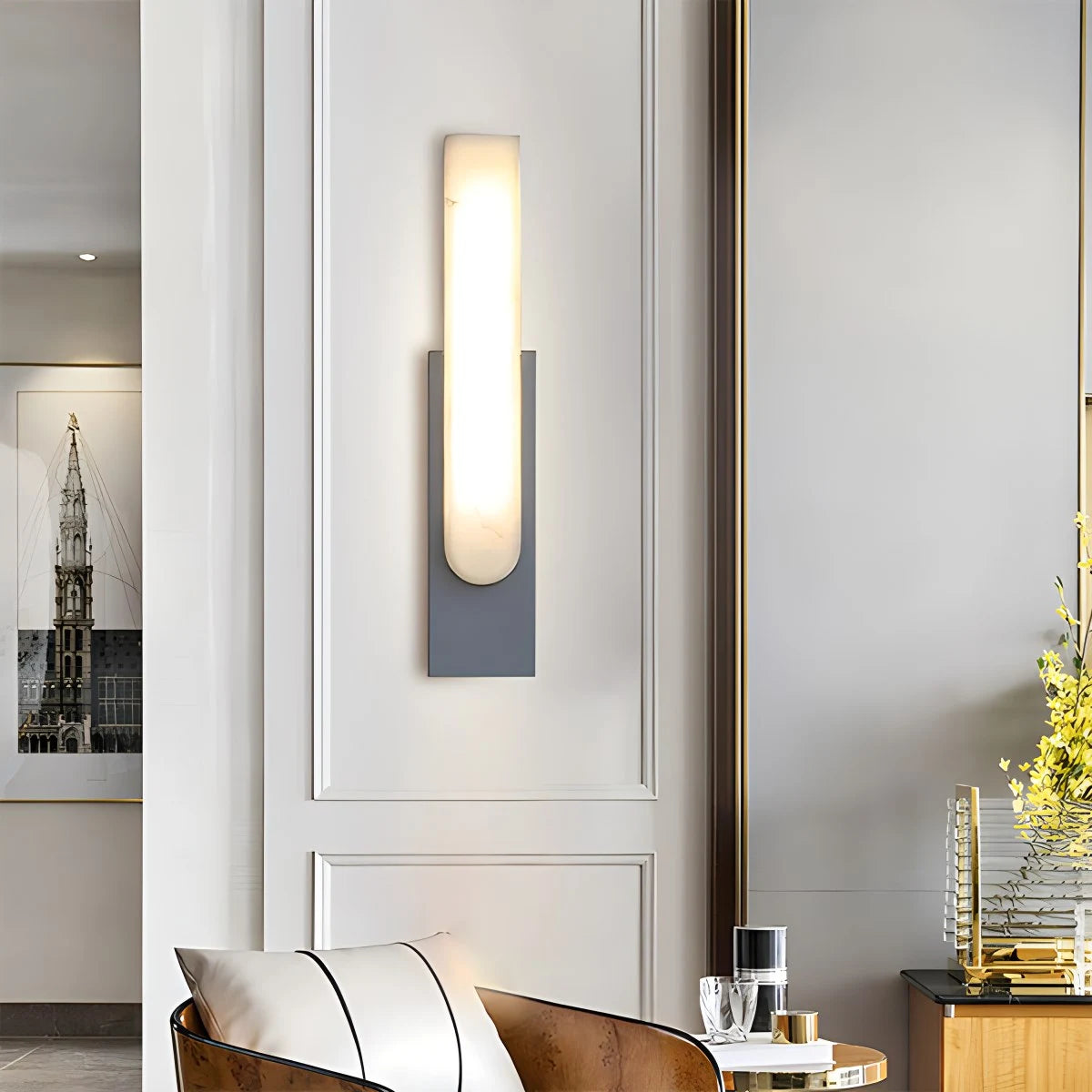 Antizer Chinese Style Alabaster Wall Lamp for Bedroom Grey Trichromatic Dimming