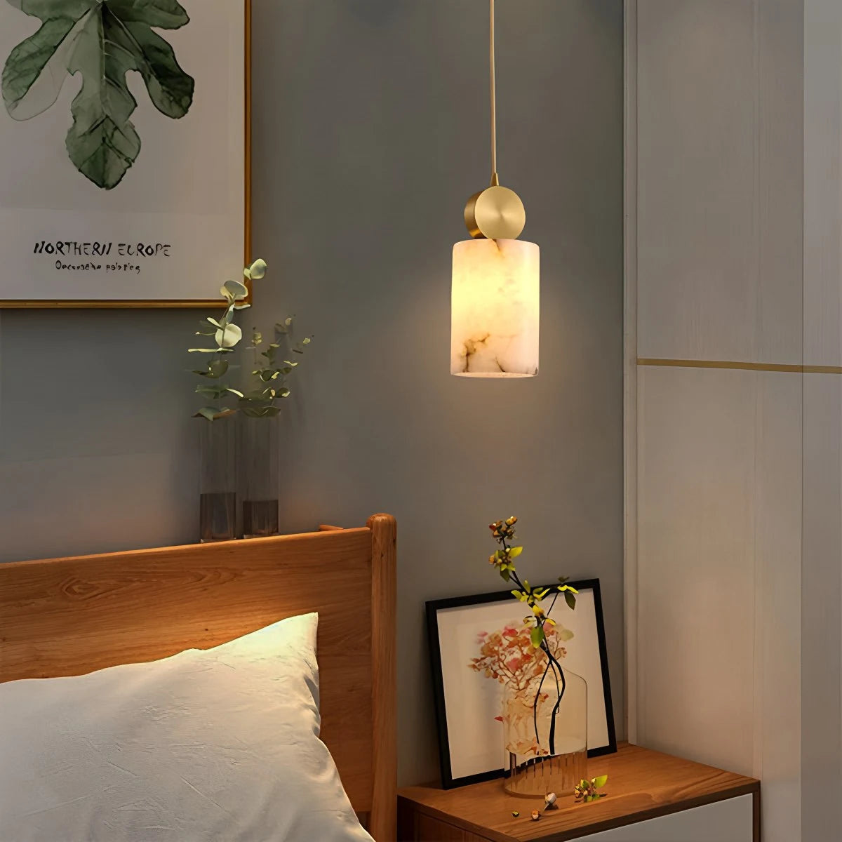 Antizer All Copper Geometric Spanish Alabaster Pendant Light
