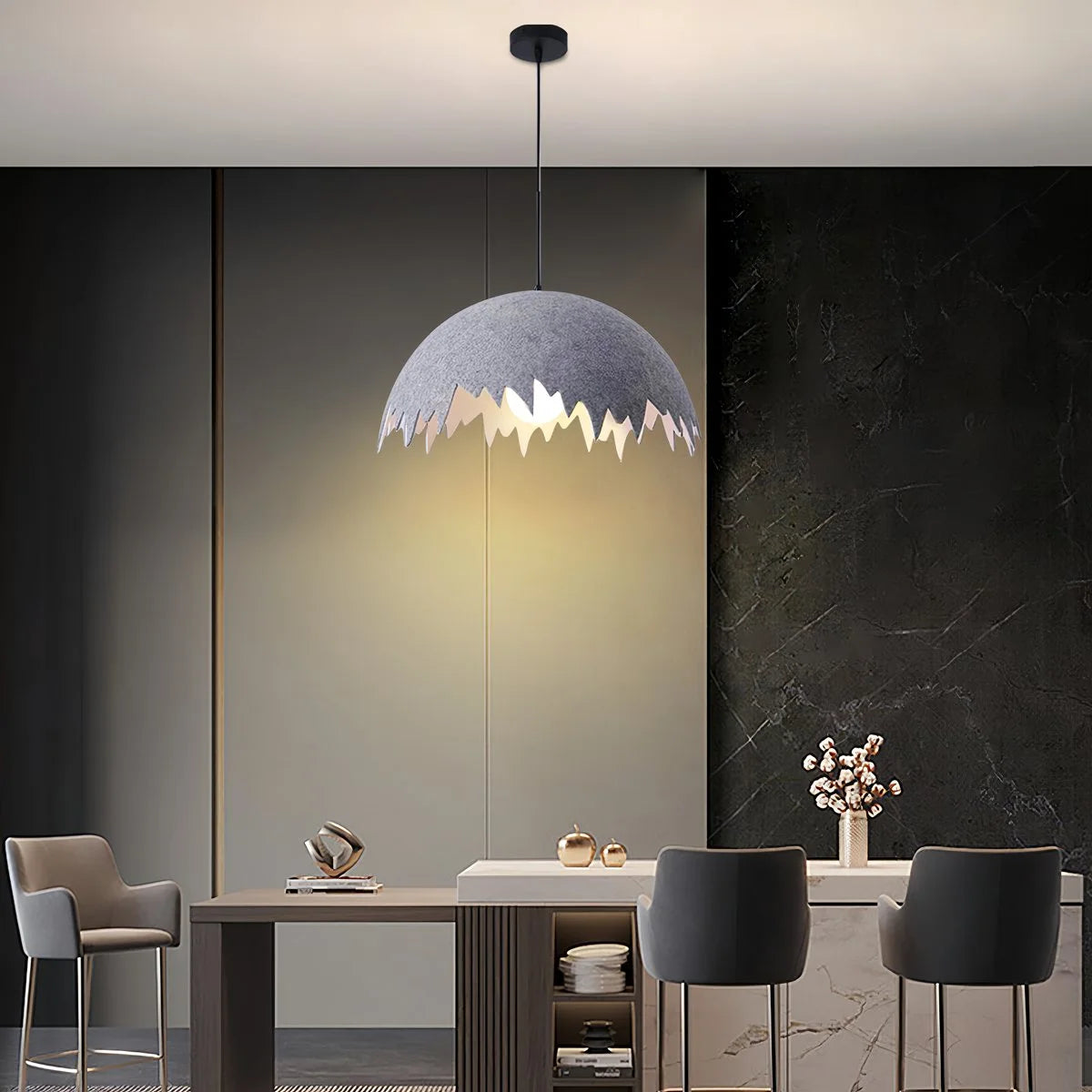 Antizer Eggshell Acoustic Pendent Light for Office Grey Dia 48cm x H 26cm / ∅ 18.90" x H 10.24"